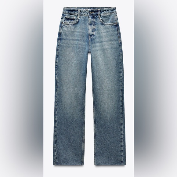 Zara Denim - Zara HW 5-Pocket Mom Blue Jeans | Front Zip & Button | Straight Leg | 6 | NWT
